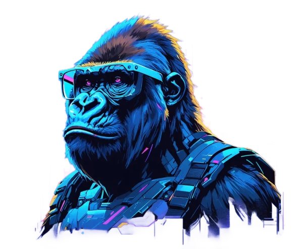 Illustration of an octagorilla with glasses futuristic